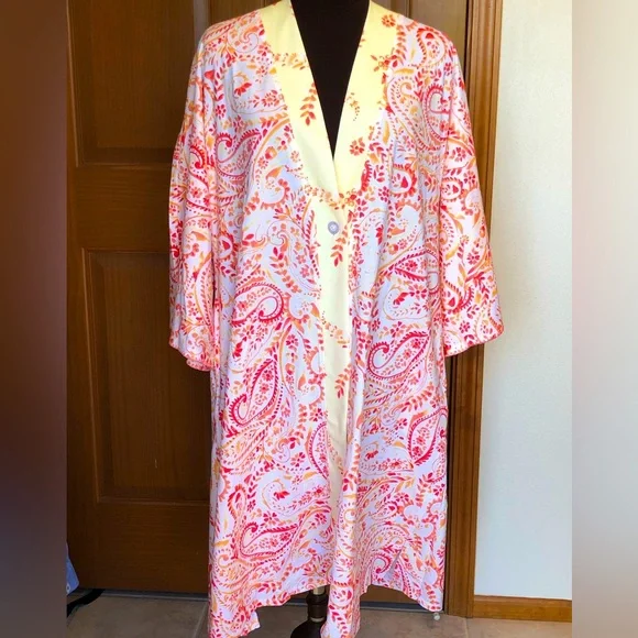 NWOT CAROLE HOCKMAN sL matching nightgown & robe(w/pockets) Yellow/orange - Picture 6 of 9